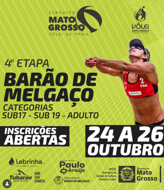 O Circuito Mato Grosso de Vôlei de Praia chega à sua 4ª etapa em Barão de Melgaço. Se você tem uma dupla afiada, essa é a chance de competir e mostrar seu nível nas areias do nosso estado.
Inscrições e participação
Vagas limitadas — garanta sua dupla o quanto antes
Para mais informações e inscrições: 65) 99947-5688

